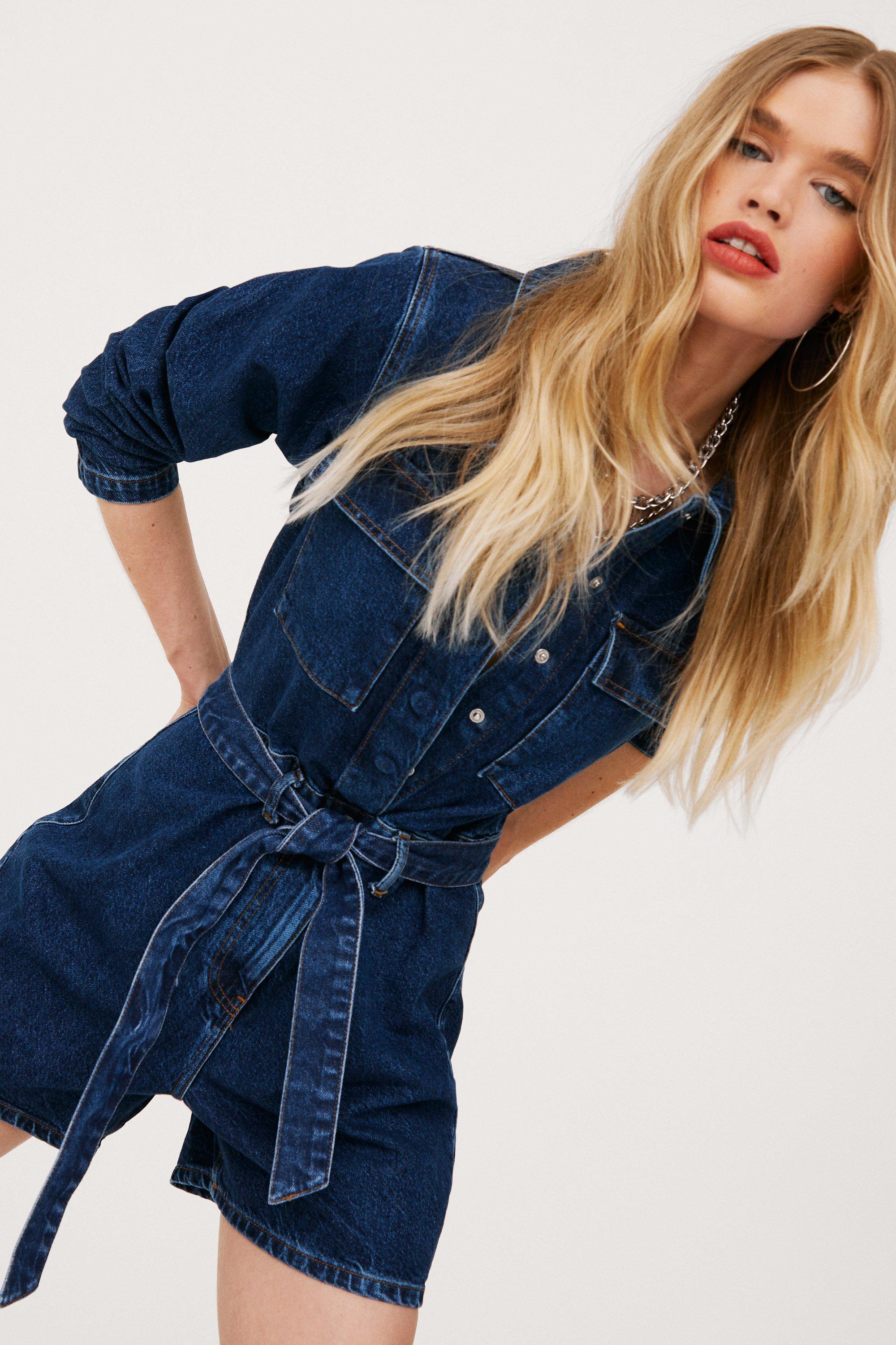 Denim playsuit cheap long sleeve